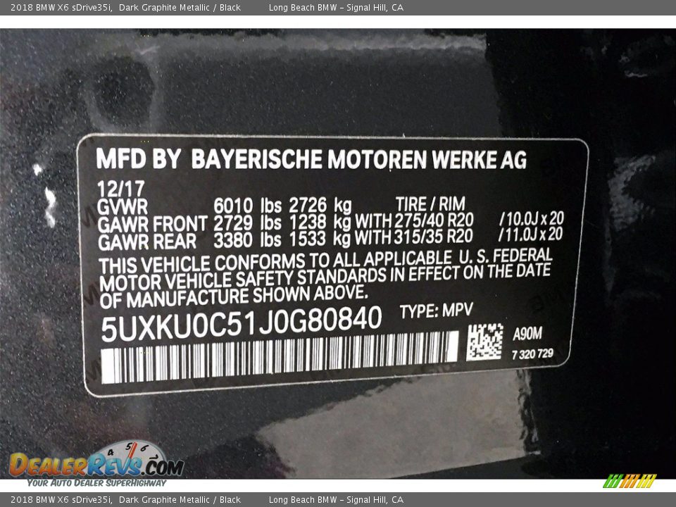 2018 BMW X6 sDrive35i Dark Graphite Metallic / Black Photo #36