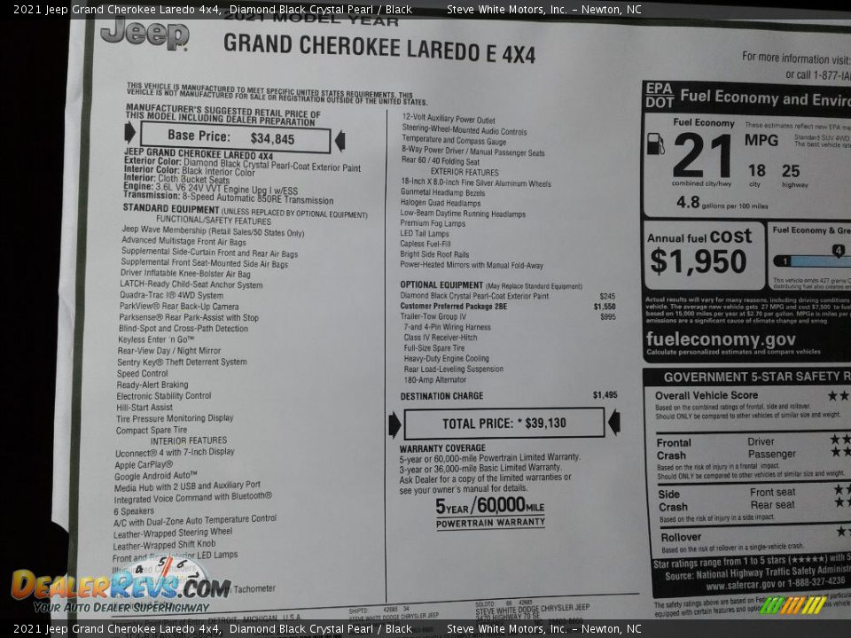 2021 Jeep Grand Cherokee Laredo 4x4 Diamond Black Crystal Pearl / Black Photo #27