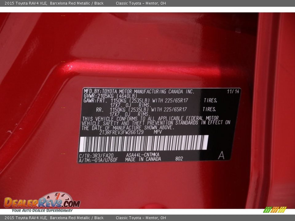 2015 Toyota RAV4 XLE Barcelona Red Metallic / Black Photo #20