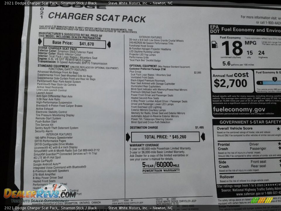 2021 Dodge Charger Scat Pack Window Sticker Photo #27