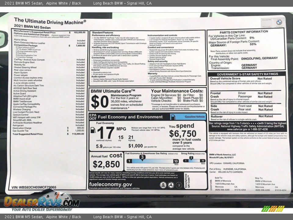 2021 BMW M5 Sedan Window Sticker Photo #12