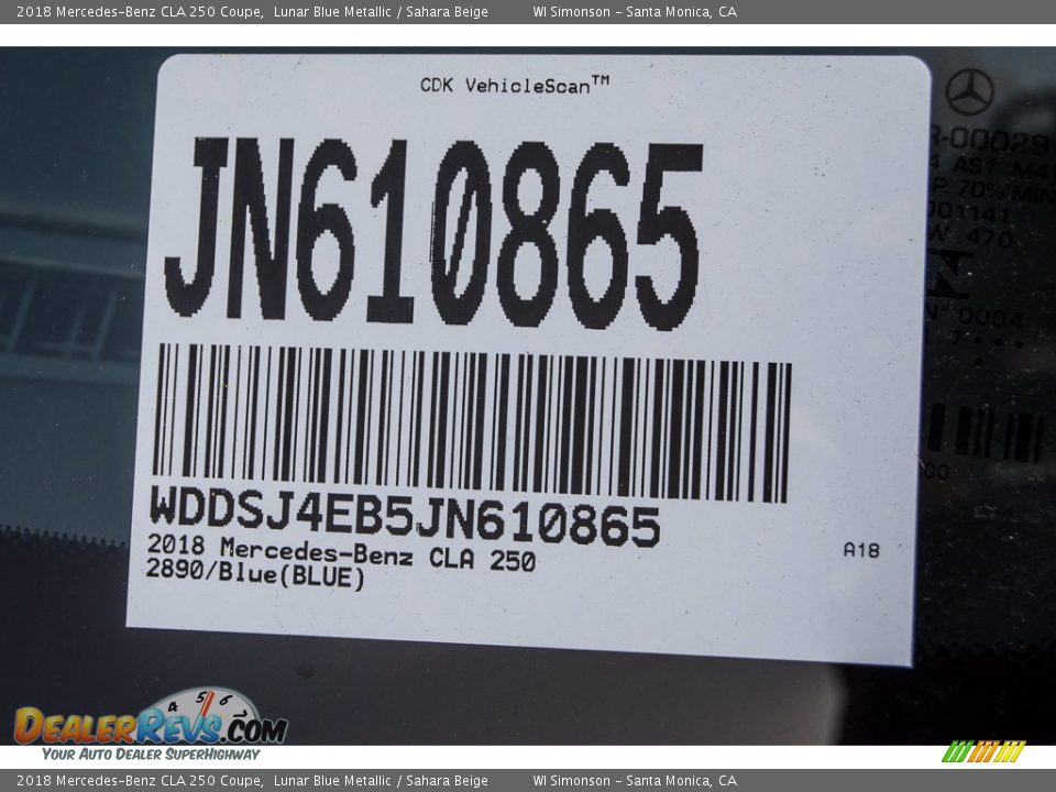 2018 Mercedes-Benz CLA 250 Coupe Lunar Blue Metallic / Sahara Beige Photo #10