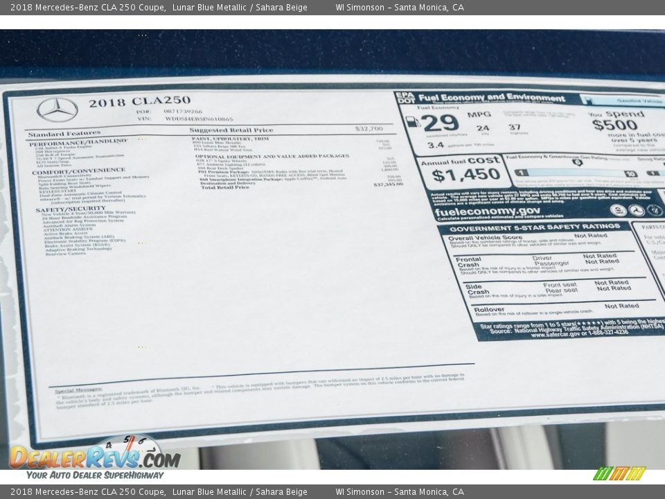 2018 Mercedes-Benz CLA 250 Coupe Lunar Blue Metallic / Sahara Beige Photo #11