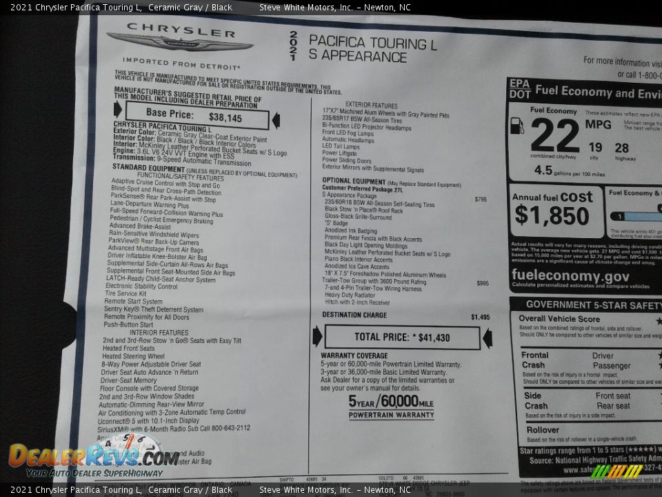 2021 Chrysler Pacifica Touring L Ceramic Gray / Black Photo #30