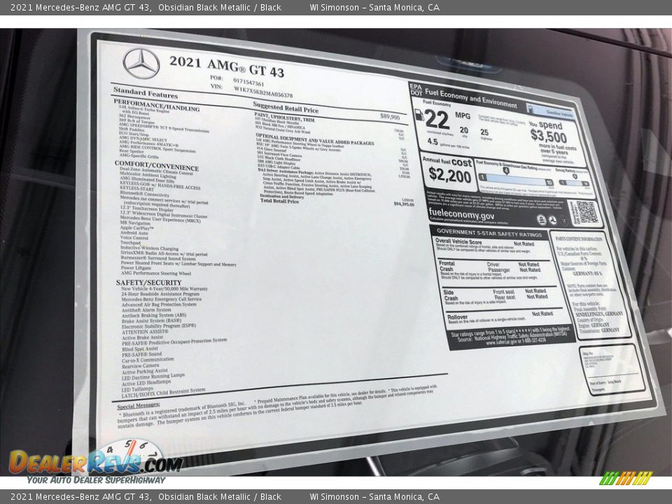 2021 Mercedes-Benz AMG GT 43 Obsidian Black Metallic / Black Photo #11