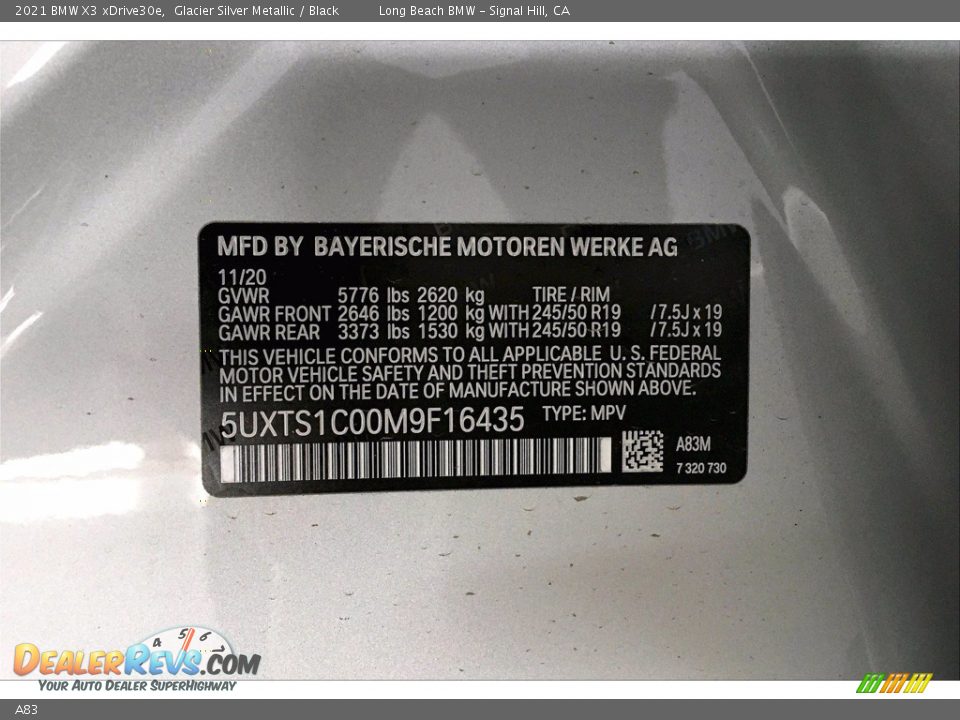 BMW Color Code A83 Glacier Silver Metallic