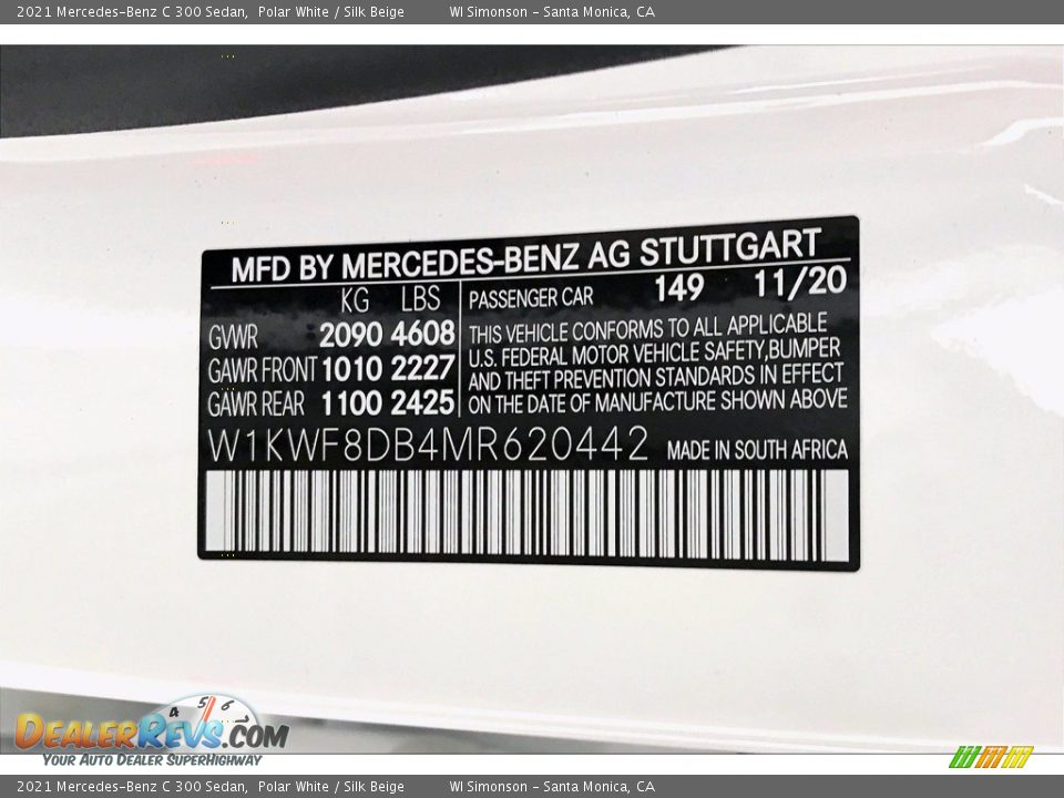 2021 Mercedes-Benz C 300 Sedan Polar White / Silk Beige Photo #10