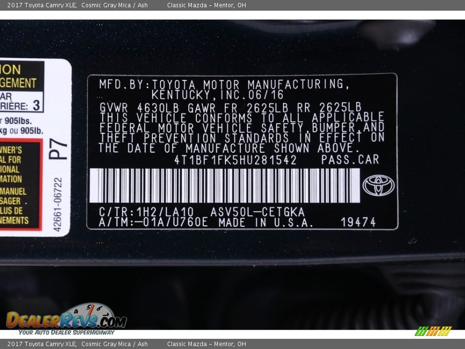 2017 Toyota Camry XLE Cosmic Gray Mica / Ash Photo #22