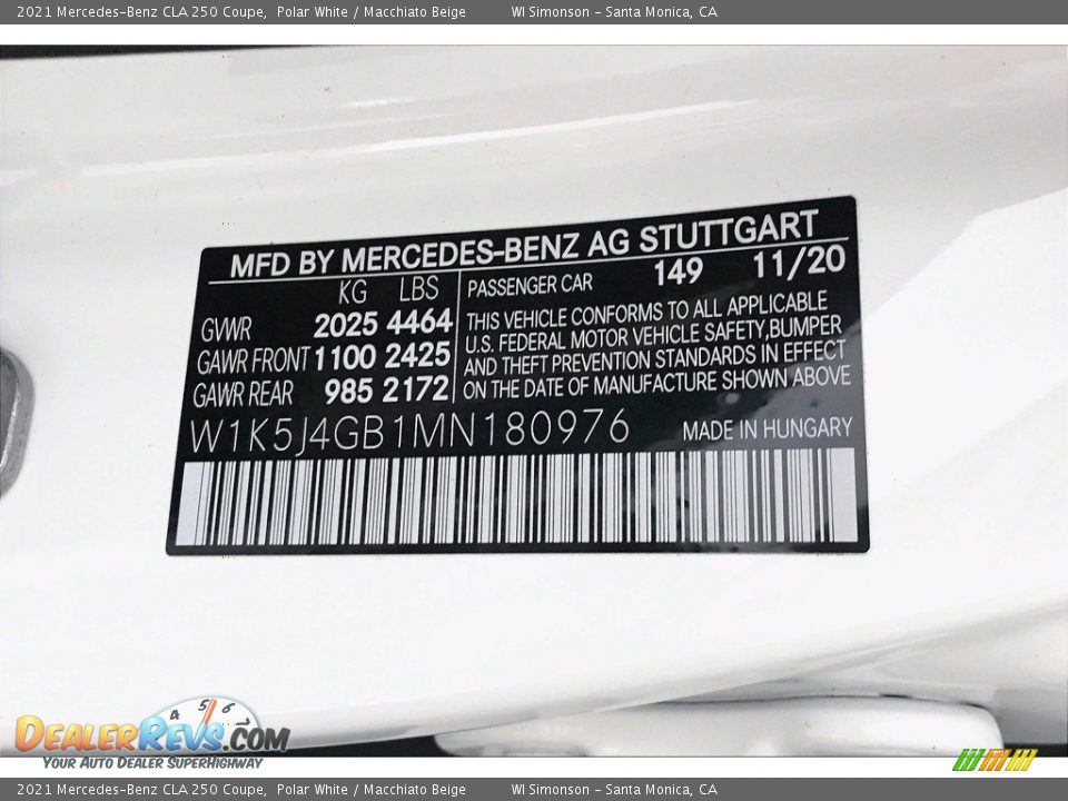 2021 Mercedes-Benz CLA 250 Coupe Polar White / Macchiato Beige Photo #10
