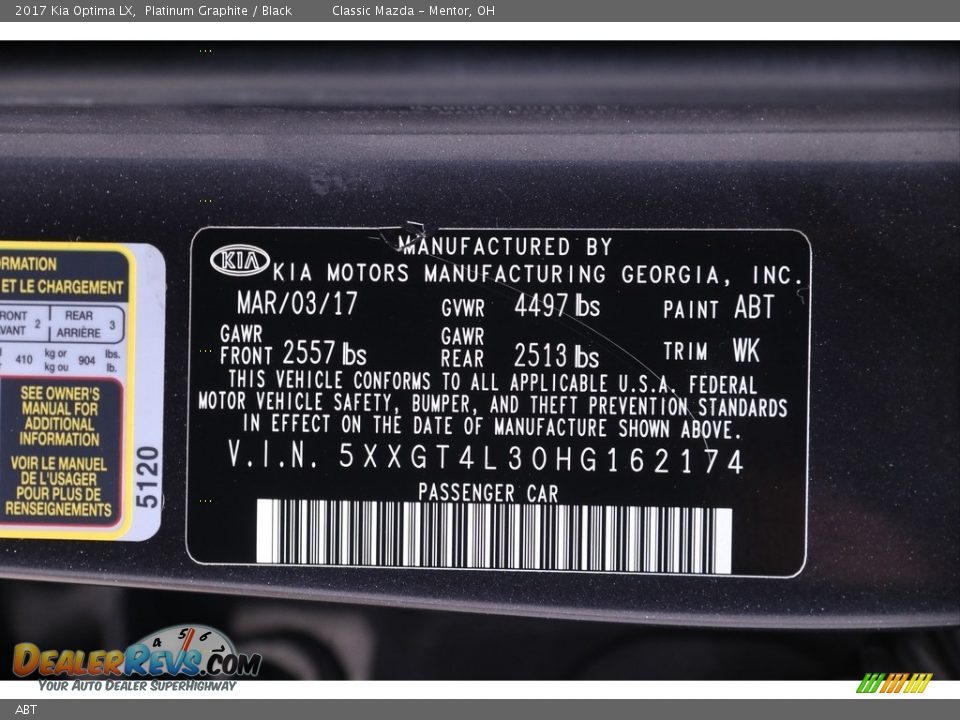 Kia Color Code ABT Platinum Graphite