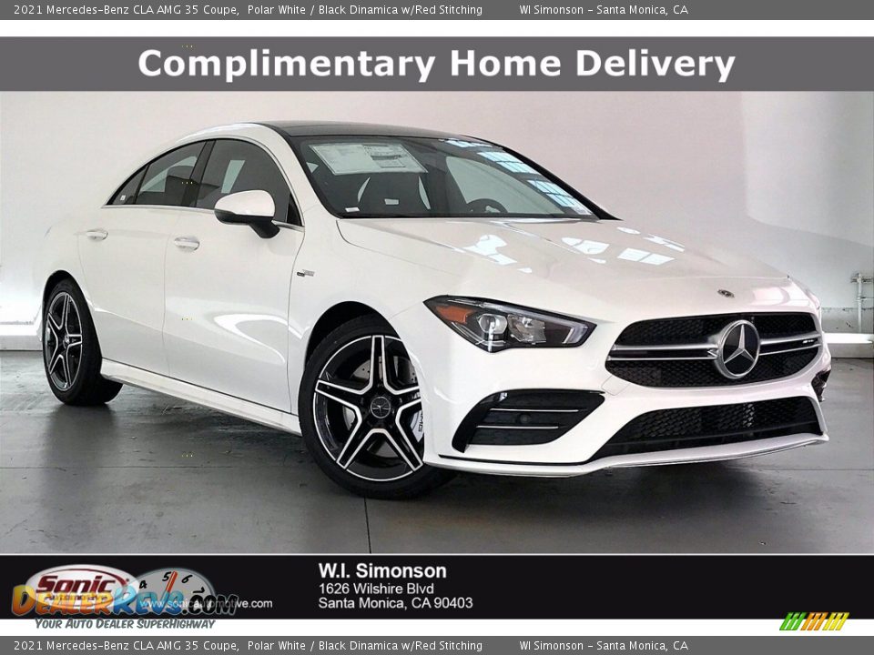 2021 Mercedes-Benz CLA AMG 35 Coupe Polar White / Black Dinamica w/Red Stitching Photo #1