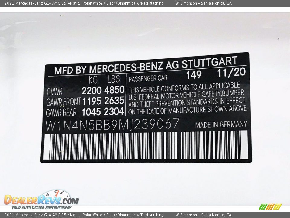 2021 Mercedes-Benz GLA AMG 35 4Matic Polar White / Black/Dinanmica w/Red stitching Photo #10