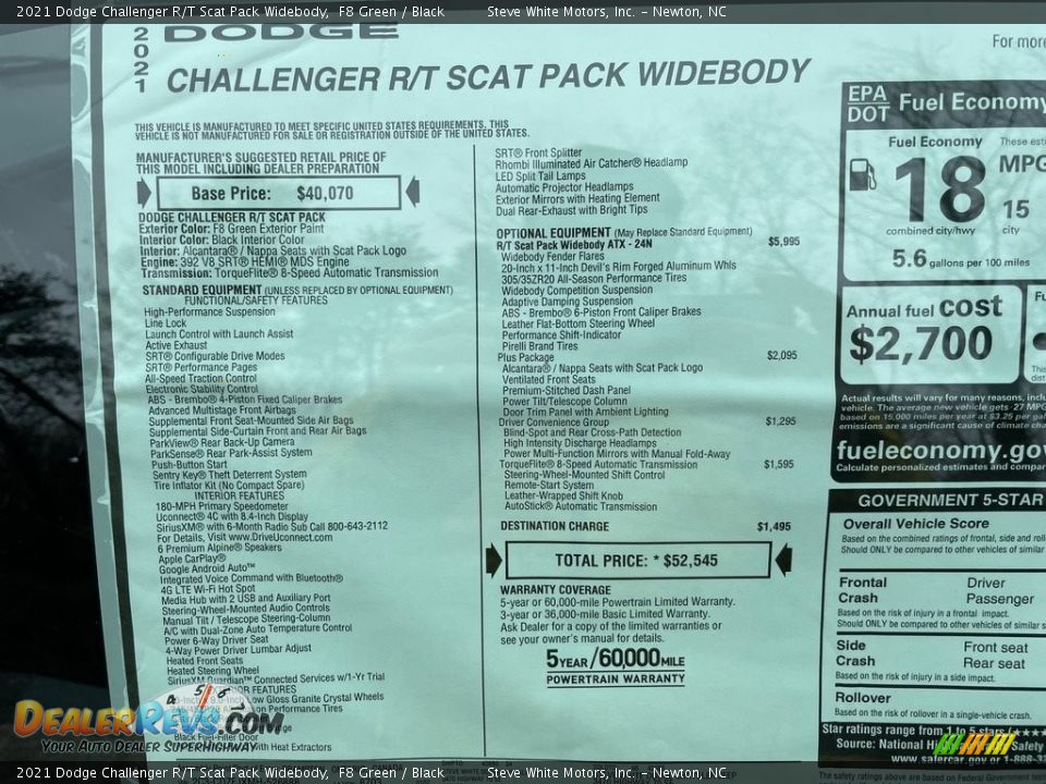 2021 Dodge Challenger R/T Scat Pack Widebody F8 Green / Black Photo #26