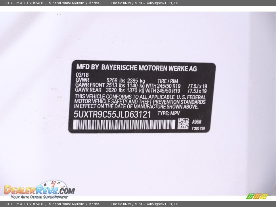 2018 BMW X3 xDrive30i Mineral White Metallic / Mocha Photo #26