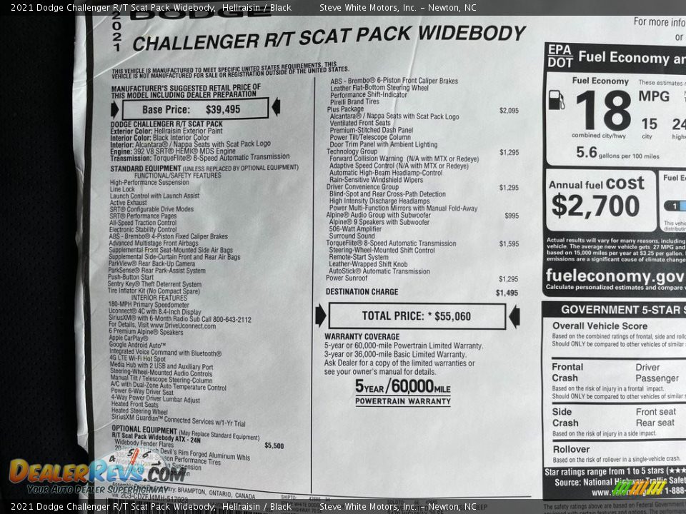 2021 Dodge Challenger R/T Scat Pack Widebody Window Sticker Photo #28