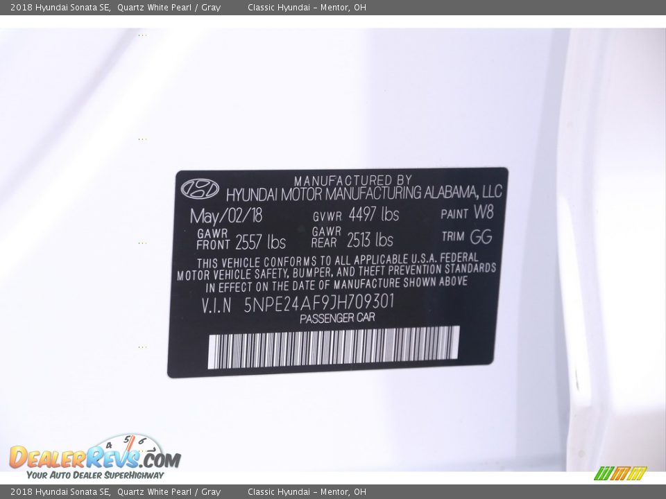 2018 Hyundai Sonata SE Quartz White Pearl / Gray Photo #20