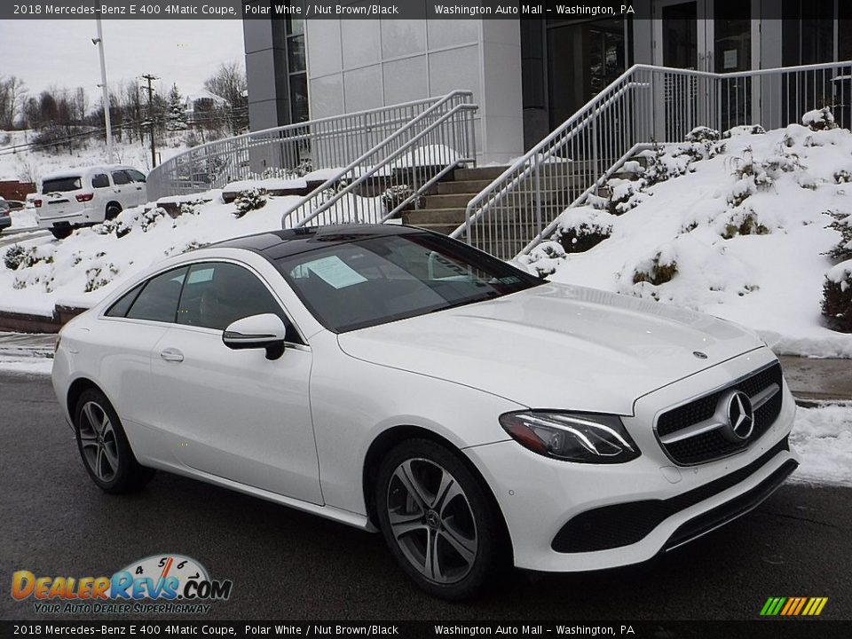 2018 Mercedes-Benz E 400 4Matic Coupe Polar White / Nut Brown/Black Photo #1