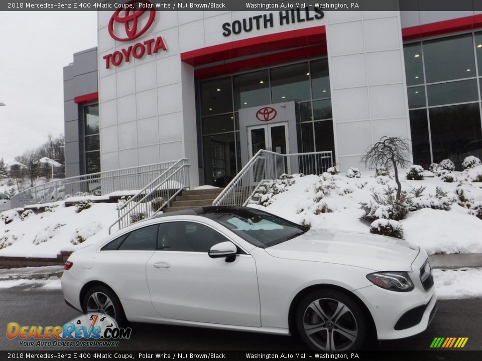 2018 Mercedes-Benz E 400 4Matic Coupe Polar White / Nut Brown/Black Photo #2