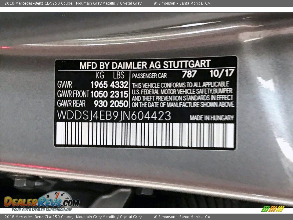 2018 Mercedes-Benz CLA 250 Coupe Mountain Grey Metallic / Crystal Grey Photo #33