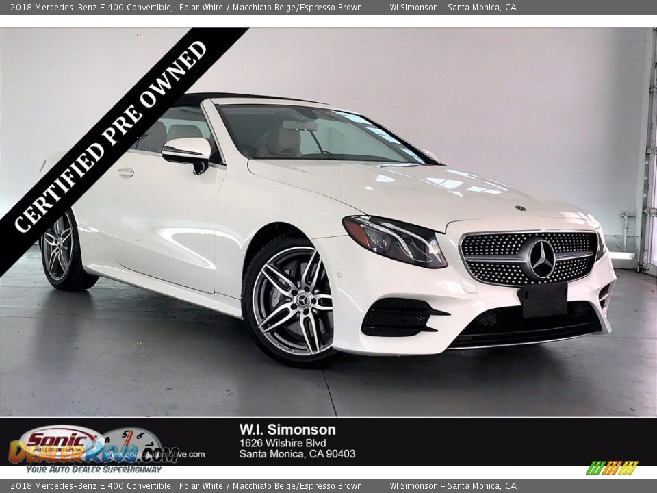 2018 Mercedes-Benz E 400 Convertible Polar White / Macchiato Beige/Espresso Brown Photo #1