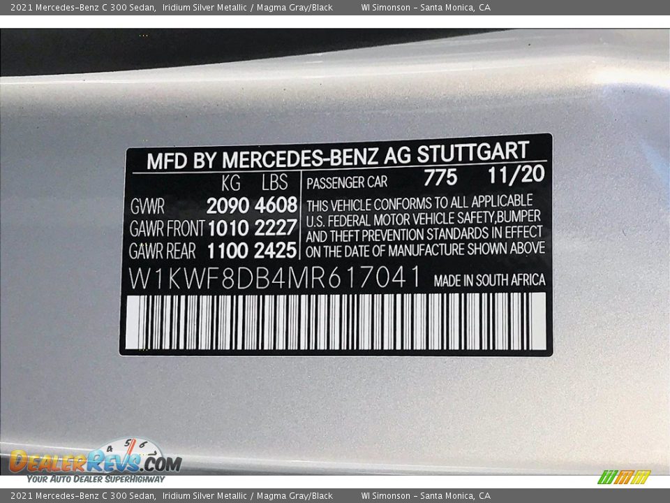 2021 Mercedes-Benz C 300 Sedan Iridium Silver Metallic / Magma Gray/Black Photo #10