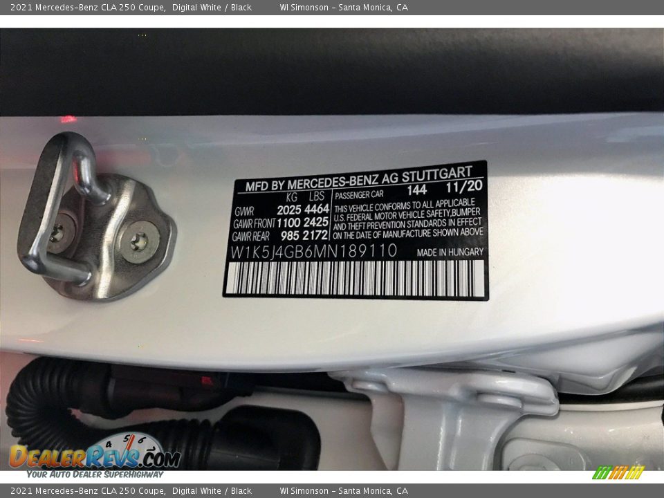 2021 Mercedes-Benz CLA 250 Coupe Digital White / Black Photo #12