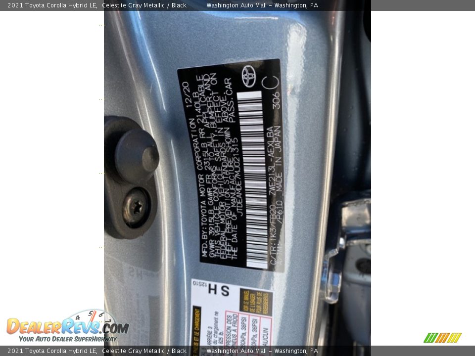 2021 Toyota Corolla Hybrid LE Celestite Gray Metallic / Black Photo #29