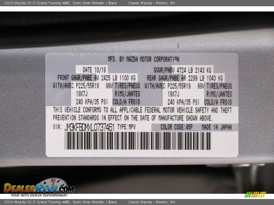 2020 Mazda CX-5 Grand Touring AWD Sonic Silver Metallic / Black Photo #23