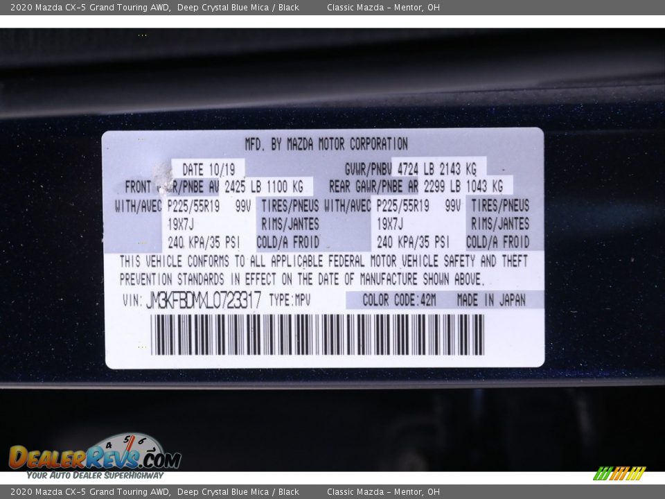 2020 Mazda CX-5 Grand Touring AWD Deep Crystal Blue Mica / Black Photo #21