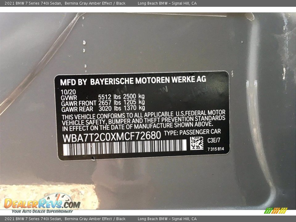 2021 BMW 7 Series 740i Sedan Bernina Gray Amber Effect / Black Photo #19