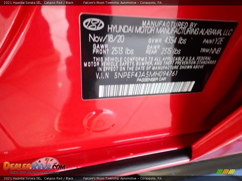 2021 Hyundai Sonata SEL Calypso Red / Black Photo #12