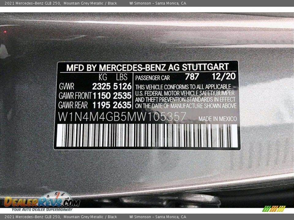 2021 Mercedes-Benz GLB 250 Mountain Grey Metallic / Black Photo #10