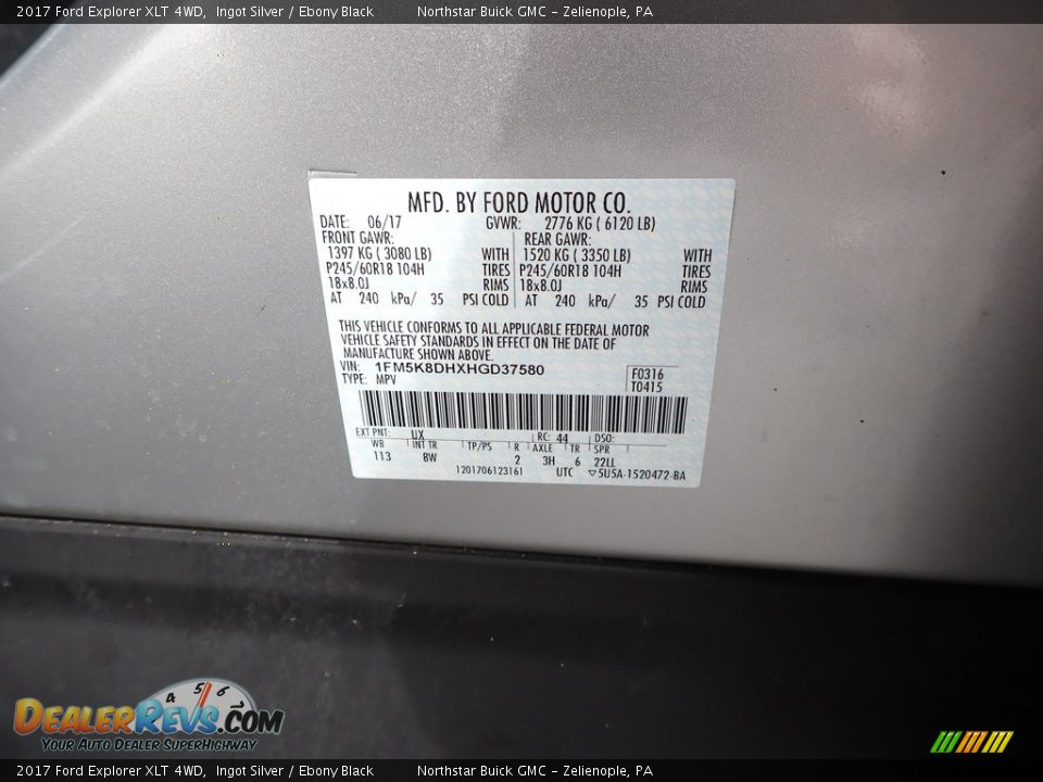 2017 Ford Explorer XLT 4WD Ingot Silver / Ebony Black Photo #15