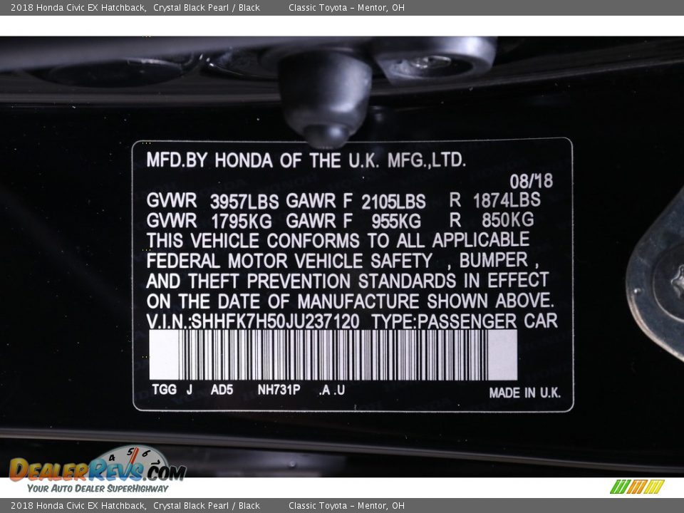 2018 Honda Civic EX Hatchback Crystal Black Pearl / Black Photo #21