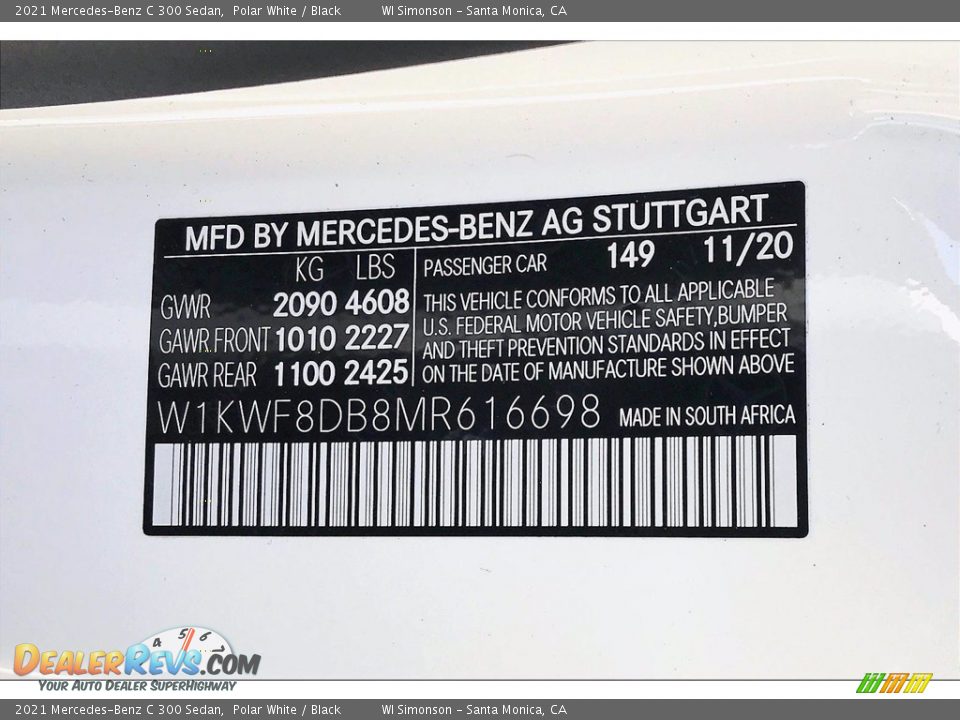 2021 Mercedes-Benz C 300 Sedan Polar White / Black Photo #10