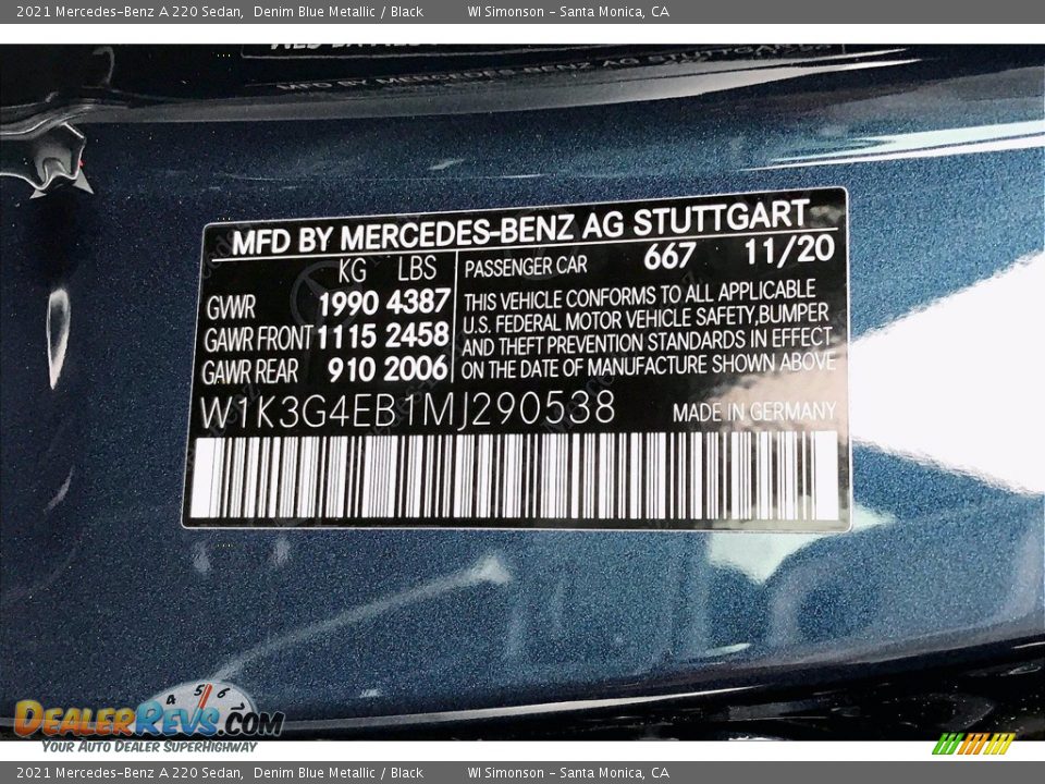 2021 Mercedes-Benz A 220 Sedan Denim Blue Metallic / Black Photo #10