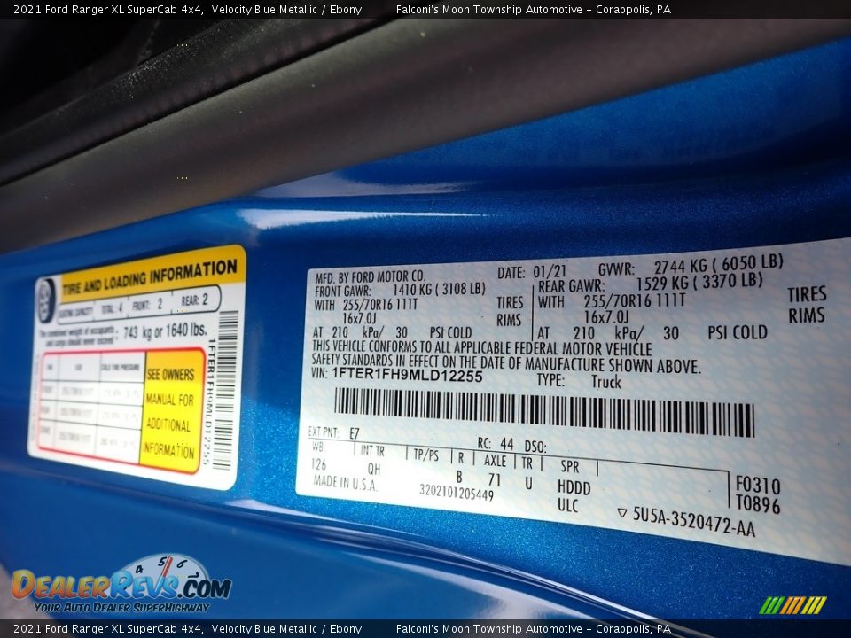 2021 Ford Ranger XL SuperCab 4x4 Velocity Blue Metallic / Ebony Photo #9