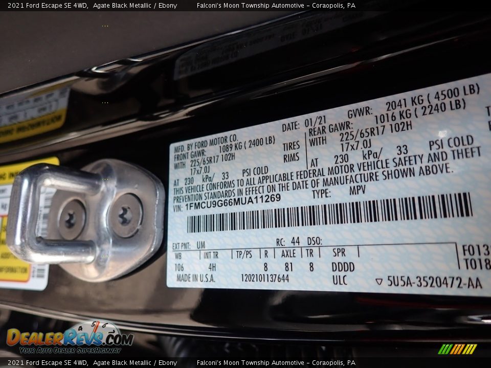 2021 Ford Escape SE 4WD Agate Black Metallic / Ebony Photo #12