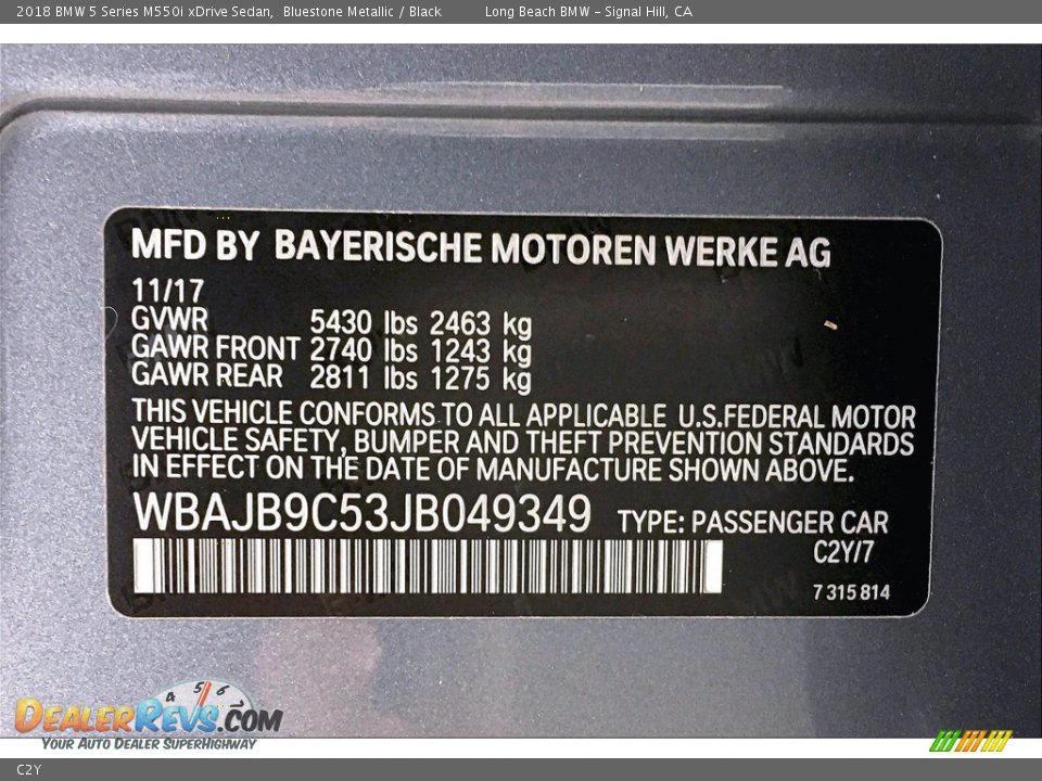 BMW Color Code C2Y Bluestone Metallic