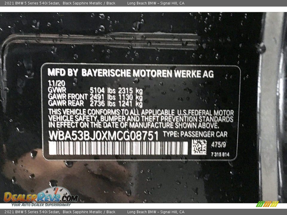 2021 BMW 5 Series 540i Sedan Black Sapphire Metallic / Black Photo #18