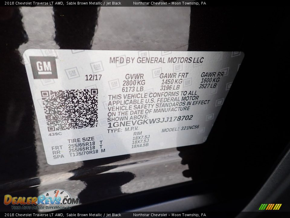 2018 Chevrolet Traverse LT AWD Sable Brown Metallic / Jet Black Photo #28