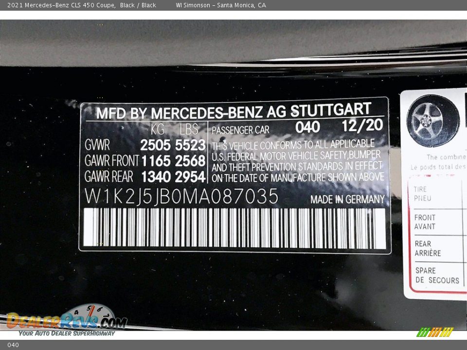 Mercedes-Benz Color Code 040 Black