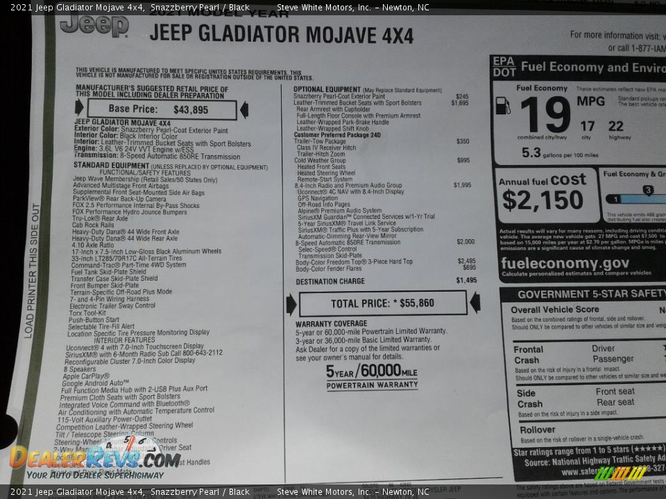 2021 Jeep Gladiator Mojave 4x4 Window Sticker Photo #30