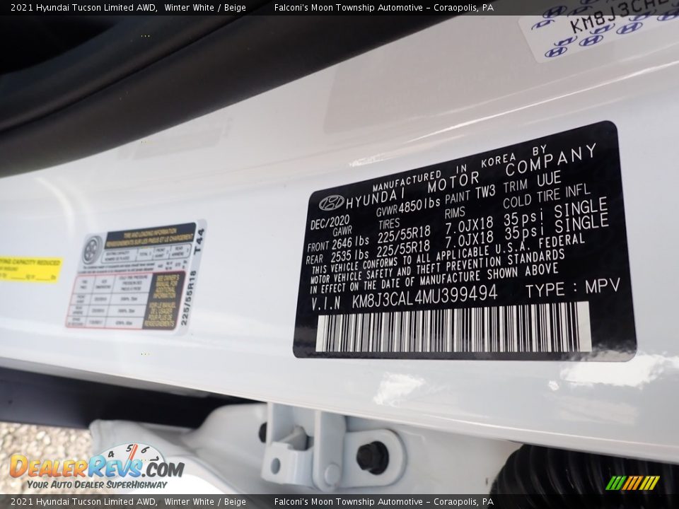 2021 Hyundai Tucson Limited AWD Winter White / Beige Photo #11