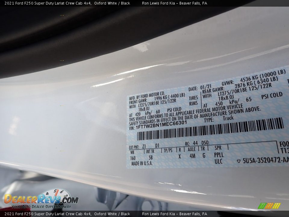2021 Ford F250 Super Duty Lariat Crew Cab 4x4 Oxford White / Black Photo #15