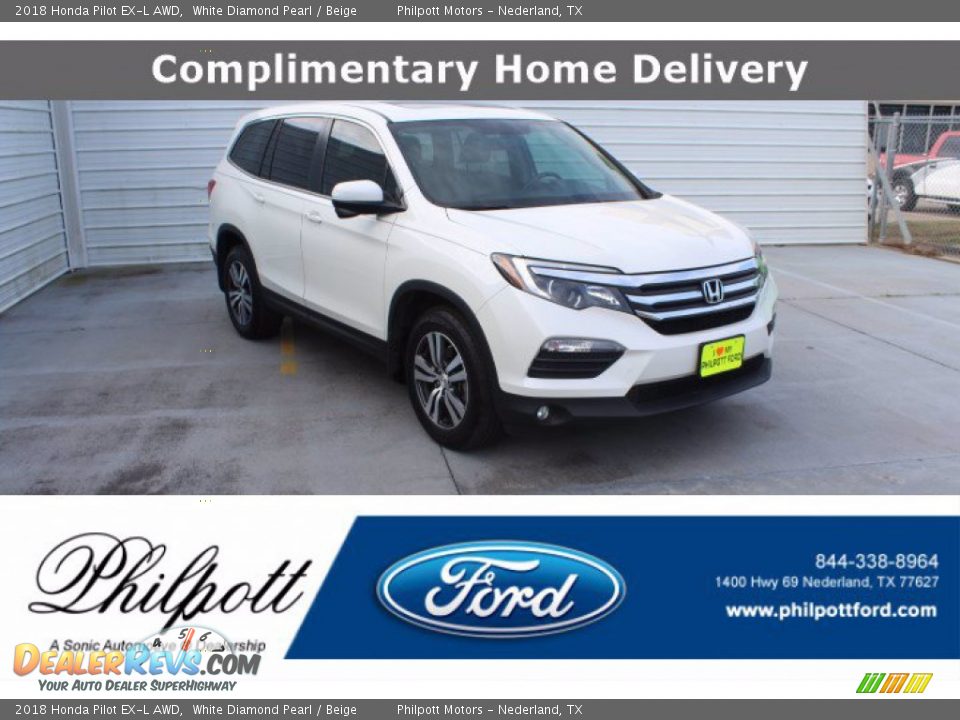 2018 Honda Pilot EX-L AWD White Diamond Pearl / Beige Photo #1