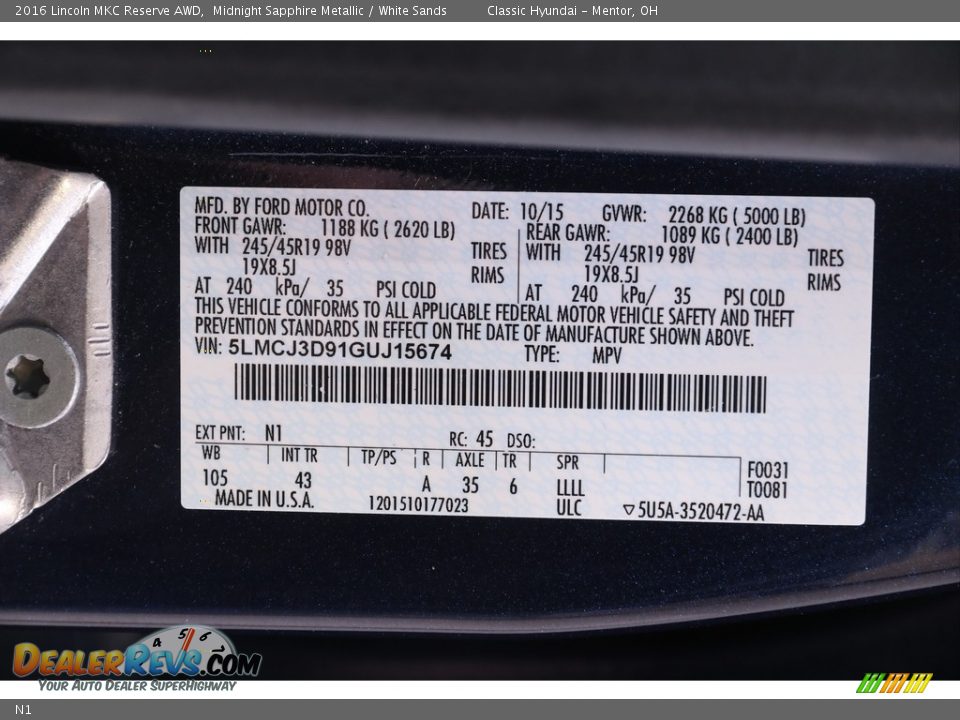 Lincoln Color Code N1 Midnight Sapphire Metallic