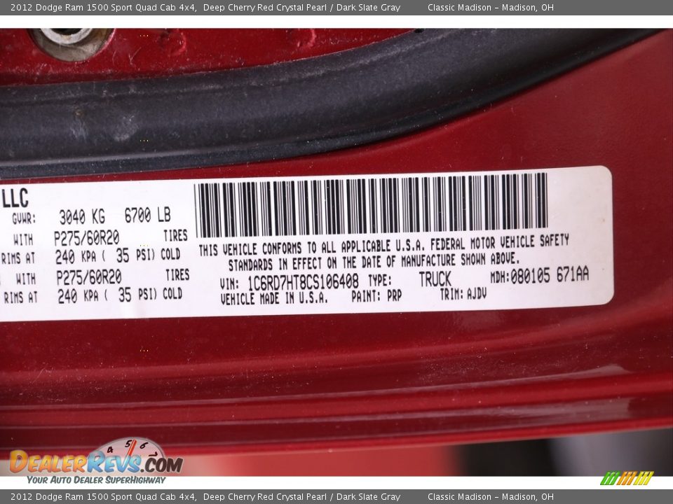 2012 Dodge Ram 1500 Sport Quad Cab 4x4 Deep Cherry Red Crystal Pearl / Dark Slate Gray Photo #18