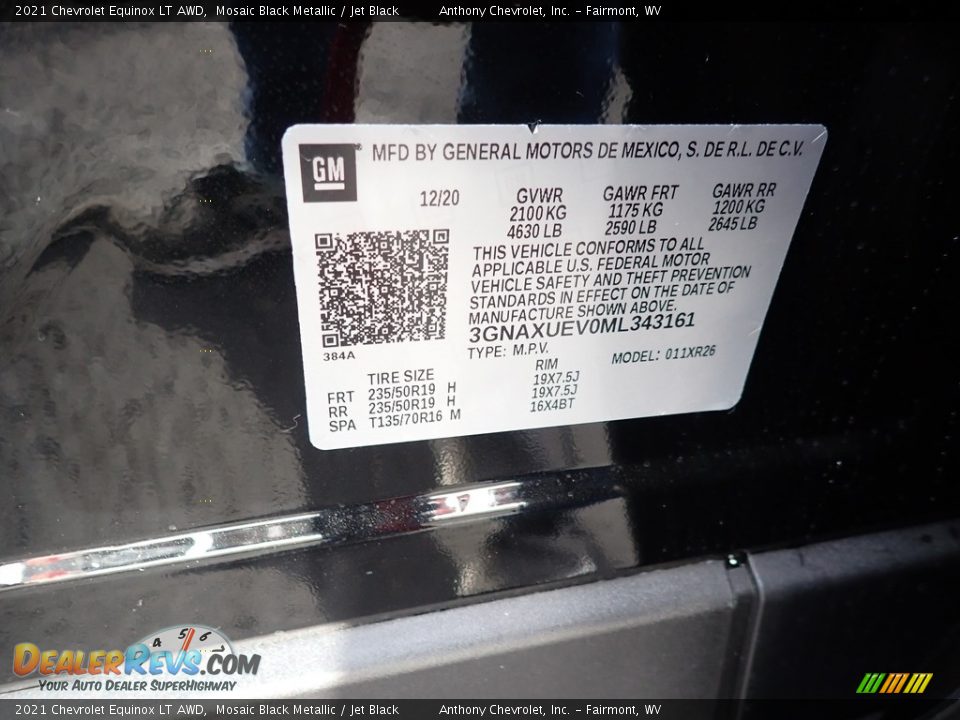 2021 Chevrolet Equinox LT AWD Mosaic Black Metallic / Jet Black Photo #15