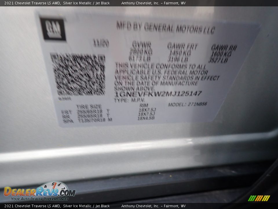 2021 Chevrolet Traverse LS AWD Silver Ice Metallic / Jet Black Photo #16